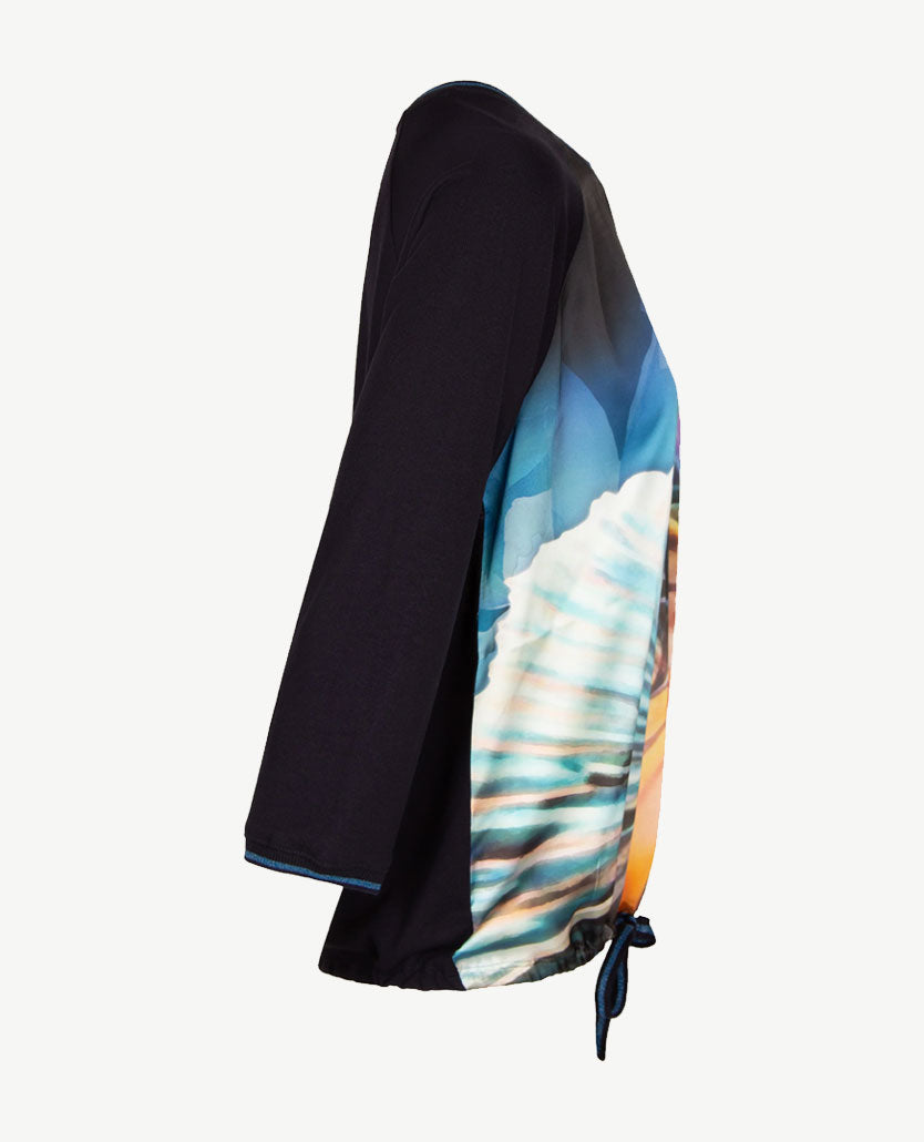 Le Comte - Top/lichte pullover in navy met pasteldessin