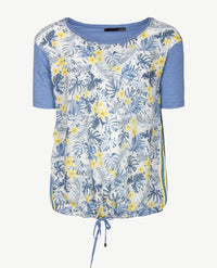 Le Comte - Top/tuniek in bloem dessin van denim/geel en wit