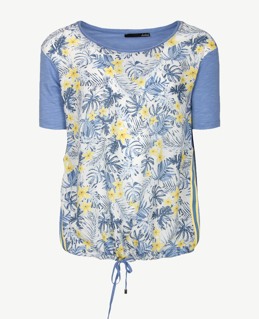 Le Comte - Top/tuniek in bloem dessin van denim/geel en wit