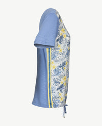 Le Comte - Top/tuniek in bloem dessin van denim/geel en wit