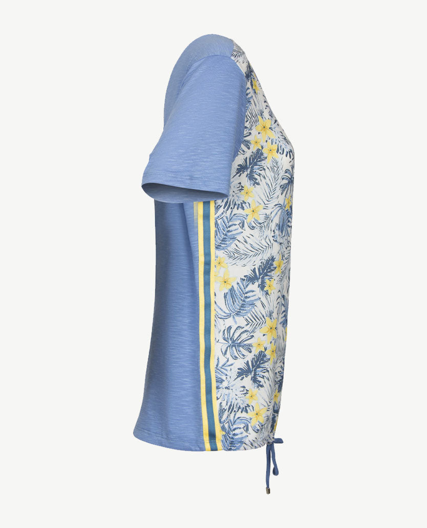 Le Comte - Top/tuniek in bloem dessin van denim/geel en wit