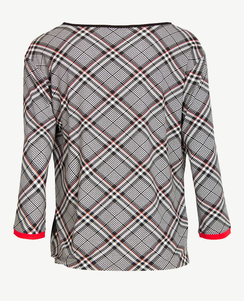Le Comte - Top/tuniek in pied de coq en multidessin van zwart, wit en rood