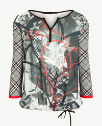 Le Comte - Top/tuniek in pied de coq en multidessin van zwart, wit en rood