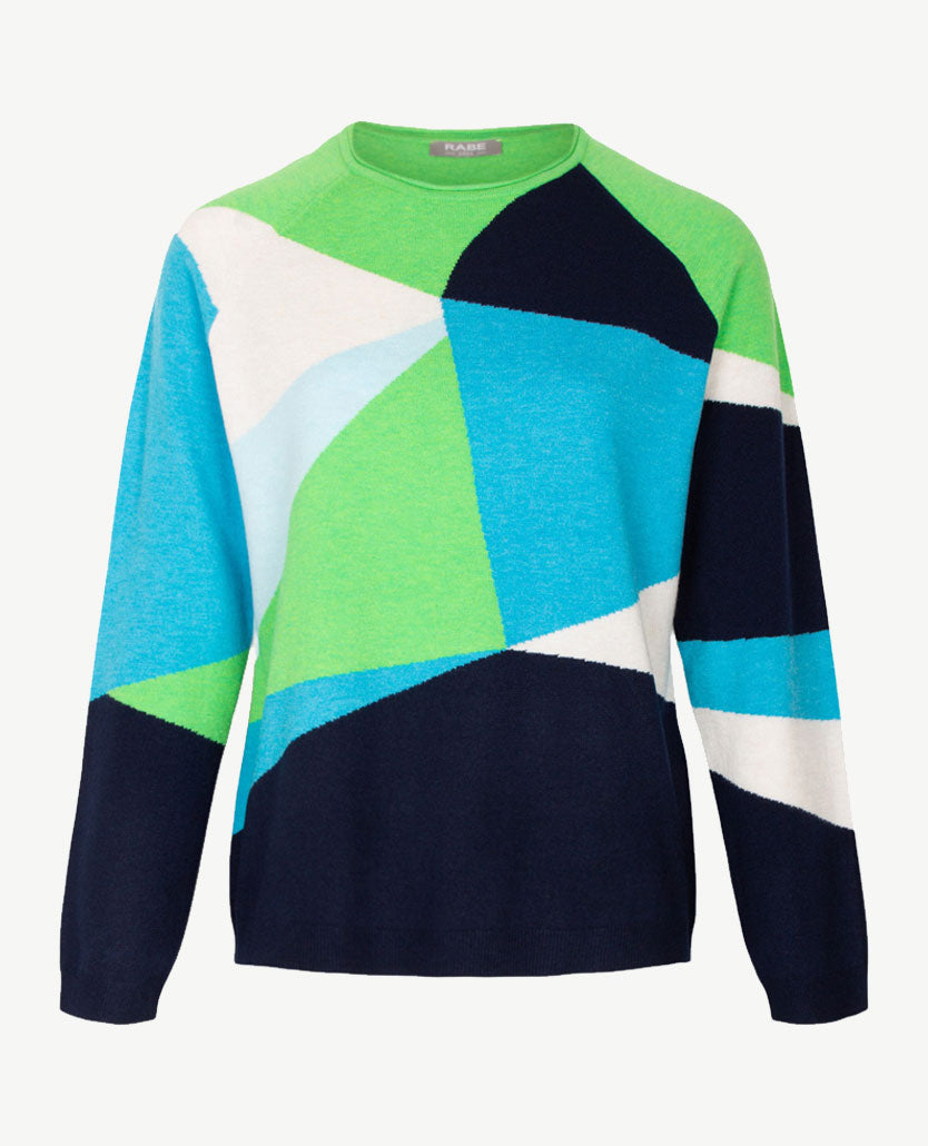 Rabe - Pullover - Ronde hals - Marine, groen, azuur en off-white
