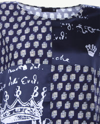 Rabe - Top/tuniek ronde hals 3/4 mouw - Dessin marine en satijn