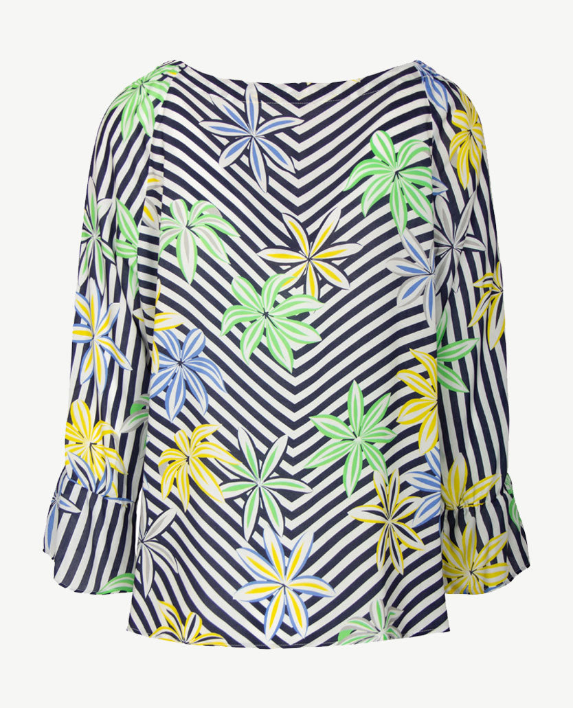 Rabe - Blouse in dessin van marine, wit, groen en blue