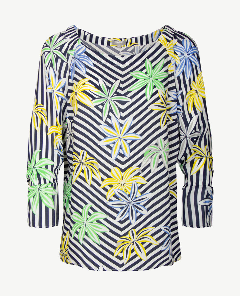 Rabe - Blouse in dessin van marine, wit, groen en blue