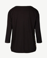 Rabe - Blousontop - ronde hals - Zwart met dessins in beige en wit