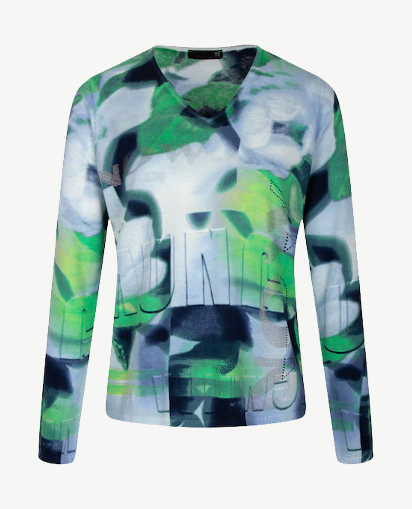 Rabe - Pullover - v-hals - Frisse groenen en blauwen