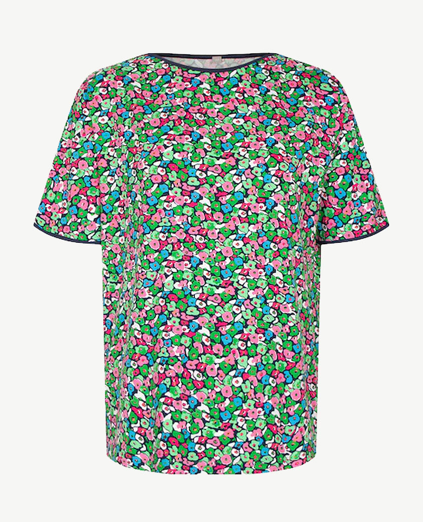 Rabe - Top - Boothals - Fris dessin met groen, pink, wit en kobalt