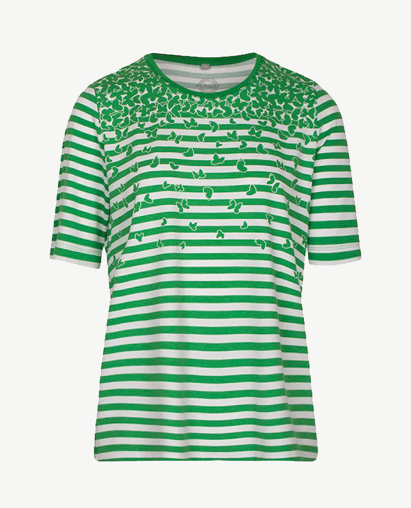 Rabe - Top - Dessin groen en wit met vlinder en streep
