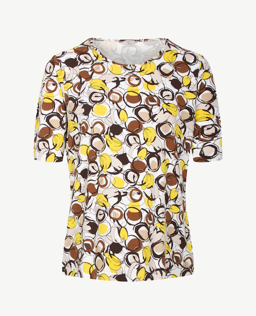 Rabe - Top - ronde hals - Dessin met geel, wit, beige en bruin