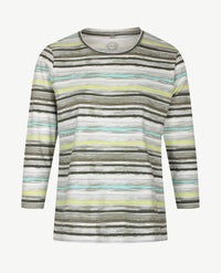 Rabe - Top - ronde hals - Dessin streep wit, azuur, beige en khaki