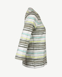 Rabe - Top - ronde hals - Dessin streep wit, azuur, beige en khaki
