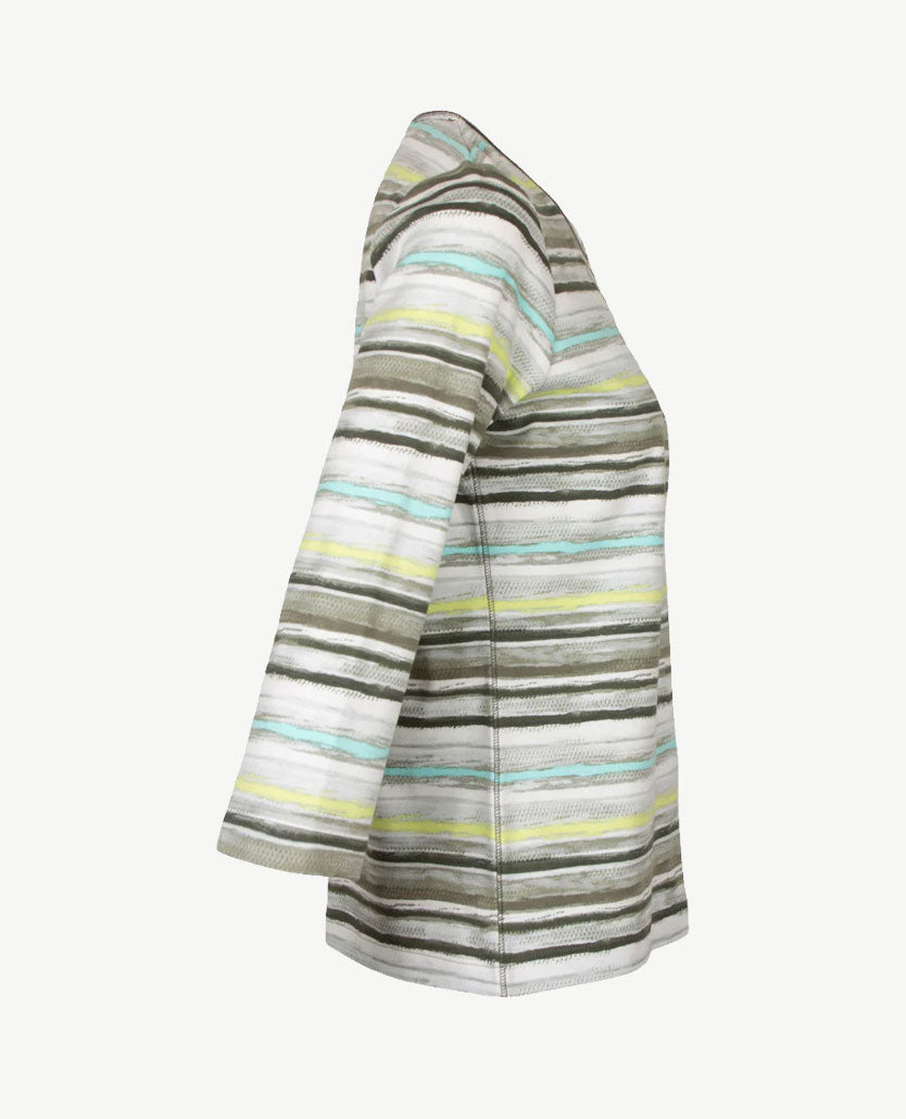 Rabe - Top - ronde hals - Dessin streep wit, azuur, beige en khaki