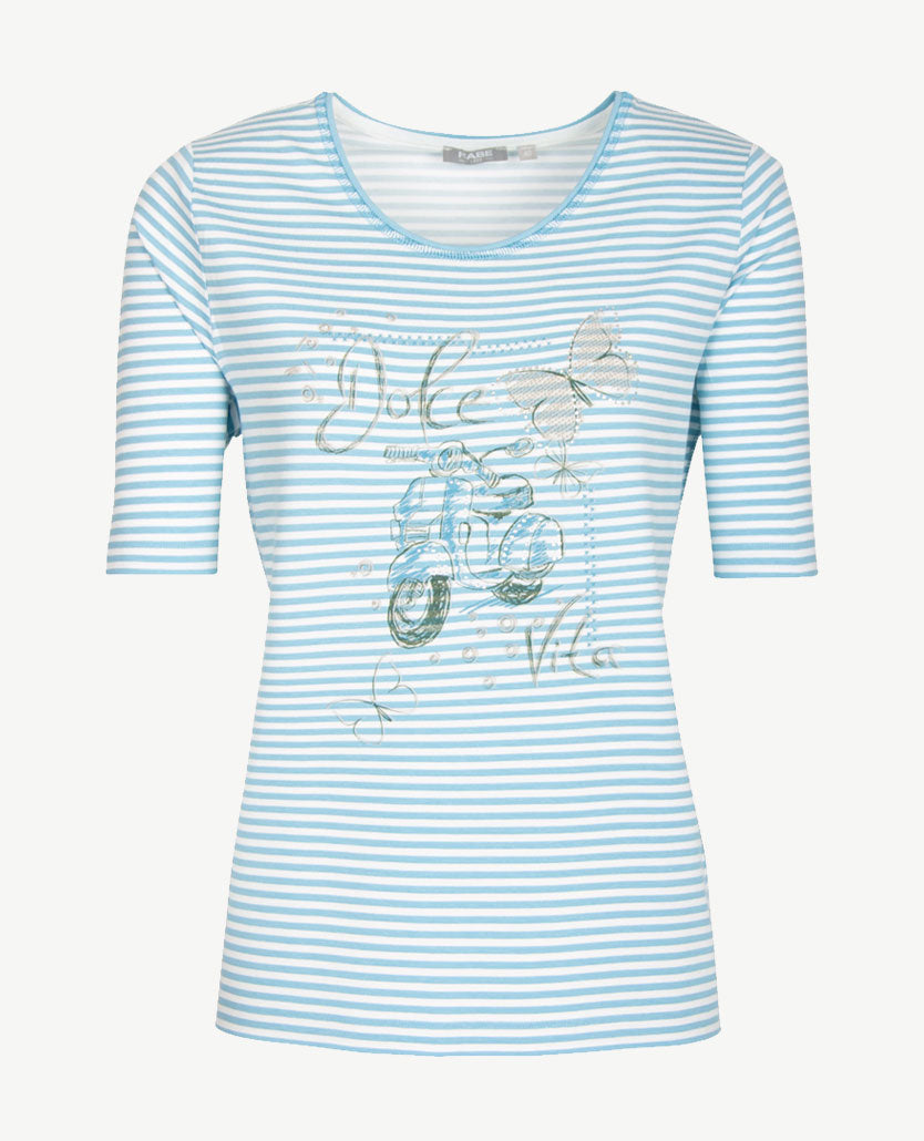 Rabe - Top ronde hals in streep met print in blauw/wit