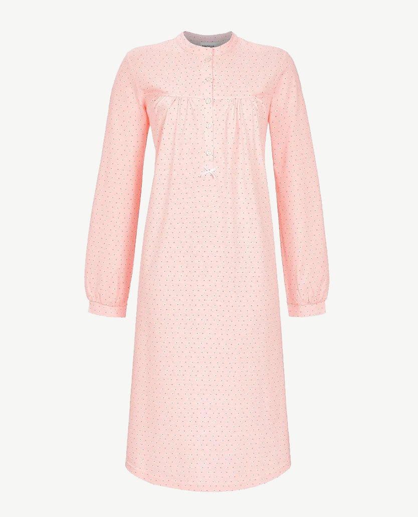 Ringella - Klassiek lang nachthemd met boordje - Bloemetje met roze