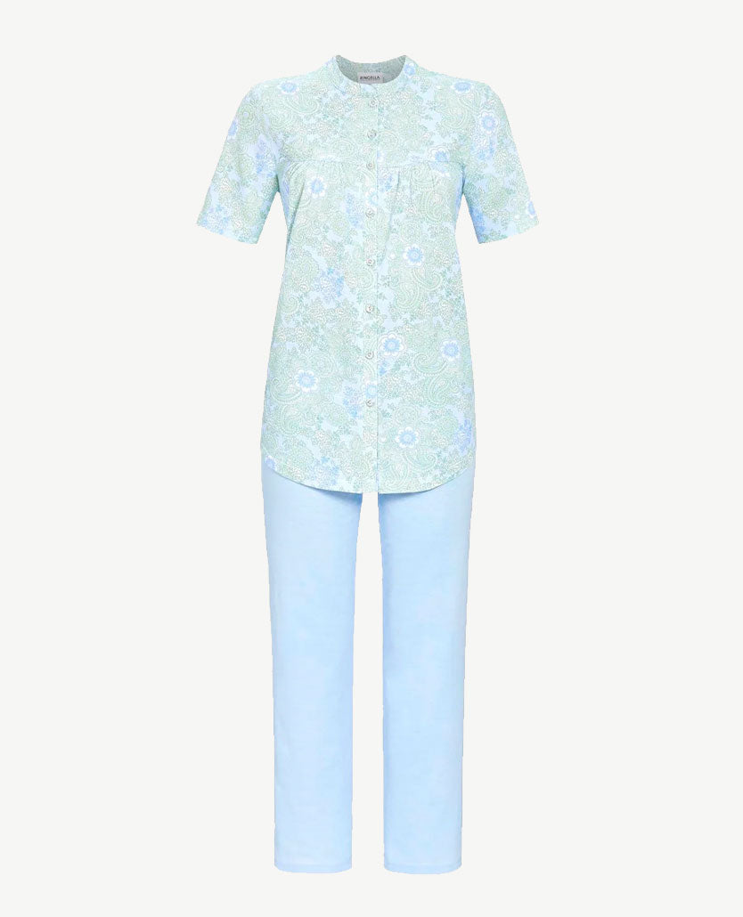 Ringella - Klassieke pyjama - Doorknoop - Paisley dessin blue en groen