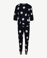 Ringella - Lounge/pyjama - Ronde hals - Grote witte nop en navy