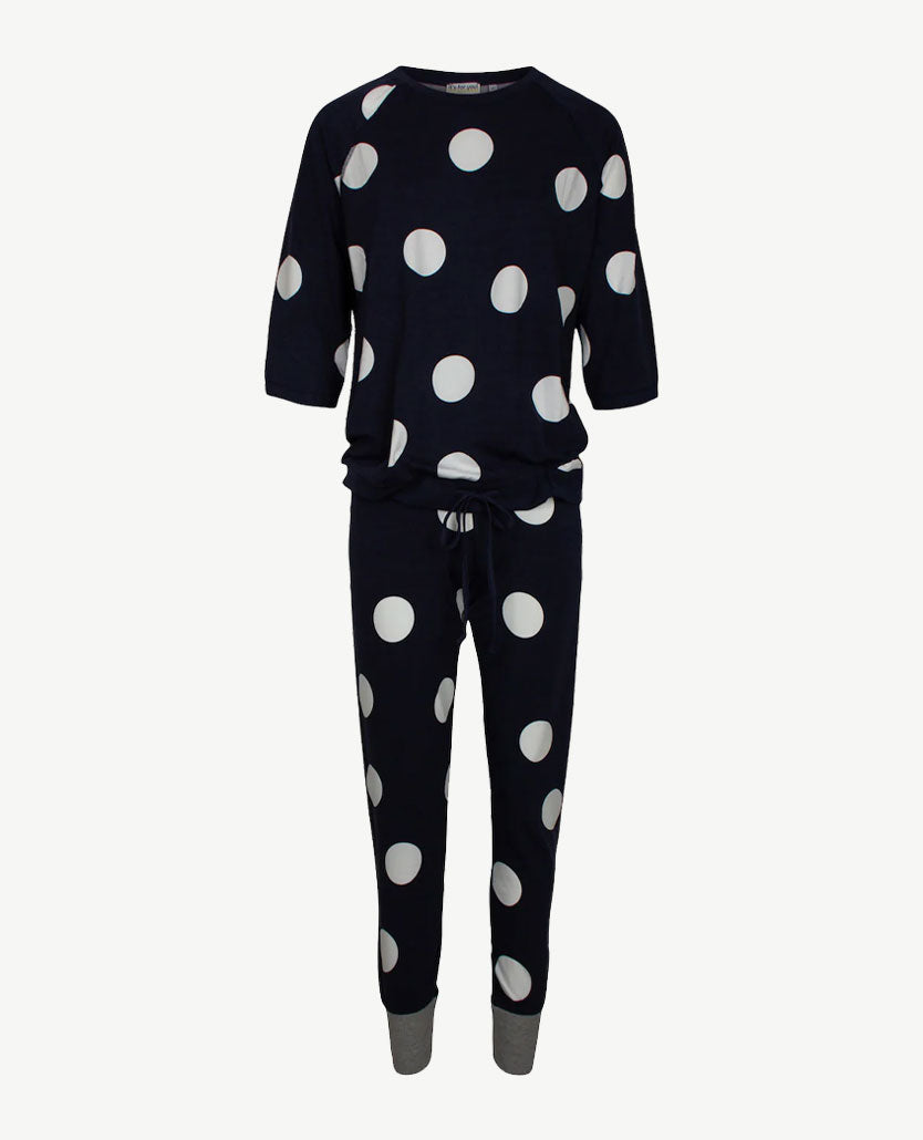 Ringella - Lounge/pyjama - Ronde hals - Grote witte nop en navy