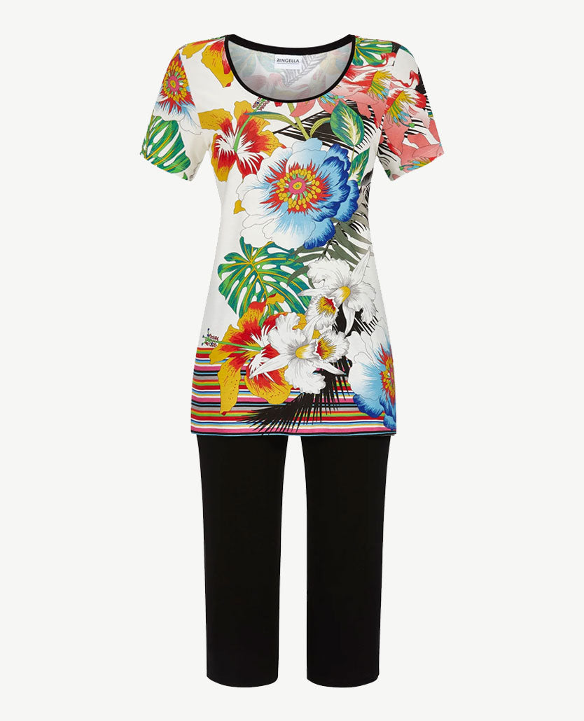 Ringella - Lounge/pyjama - ronde hals en uni broek - Dessin floral