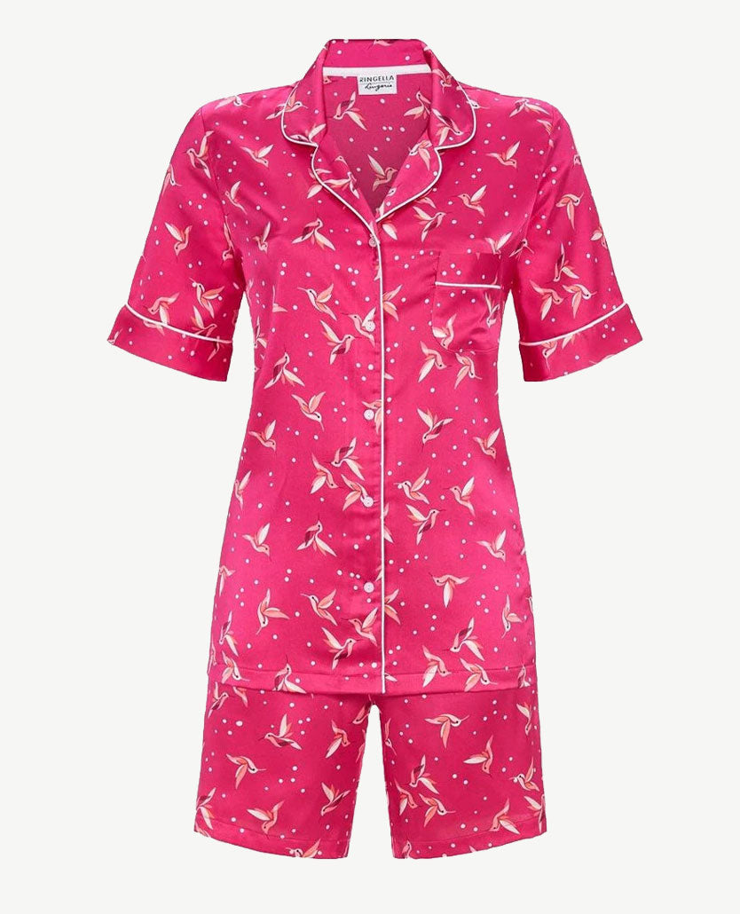 Ringella - Lounge/pyjama satijn - shorty - knoopsluiting - Pink