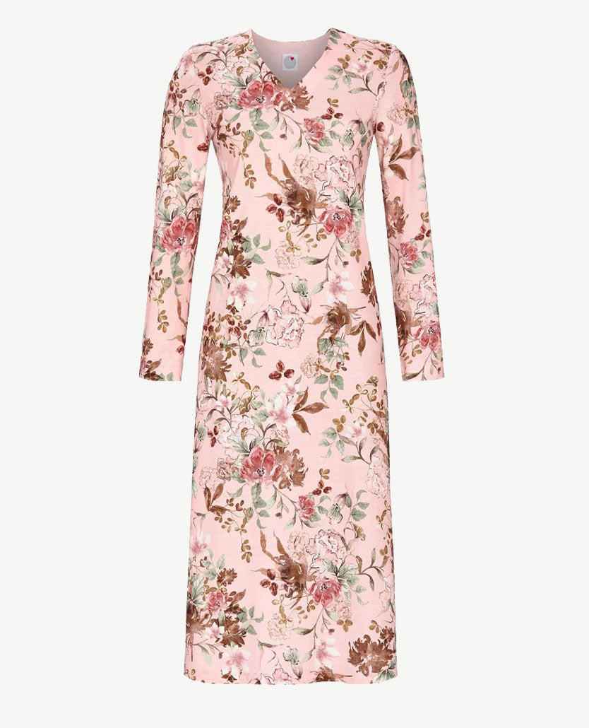 Ringella - Nachthemd - V-hals - Pastel - roze met bloemdessin