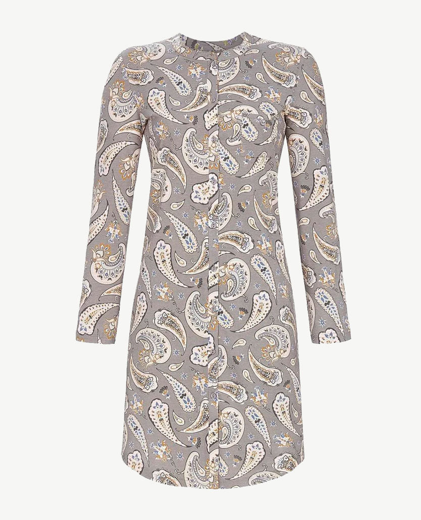 Ringella - Nachthemd - doorknoop en ronde hals - Taupe/grijs paisley