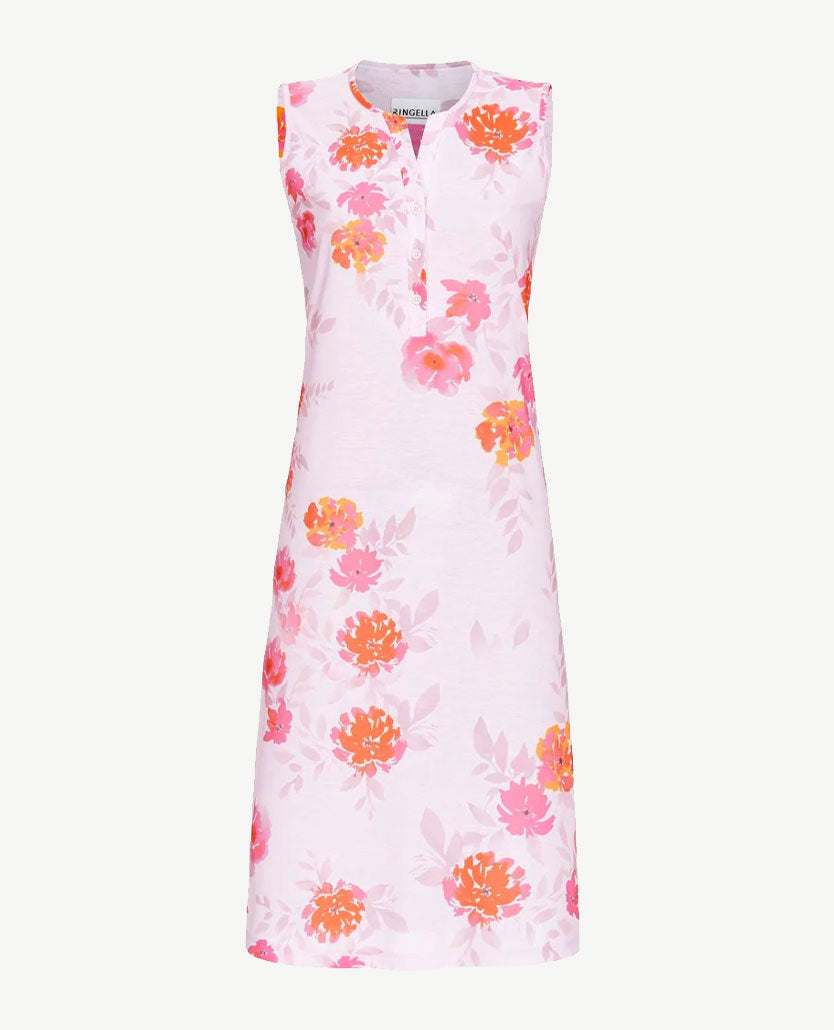 Ringella - Nachthemd met knoopjes - Lang - Zonder mouwen - Roze, oranje en rood