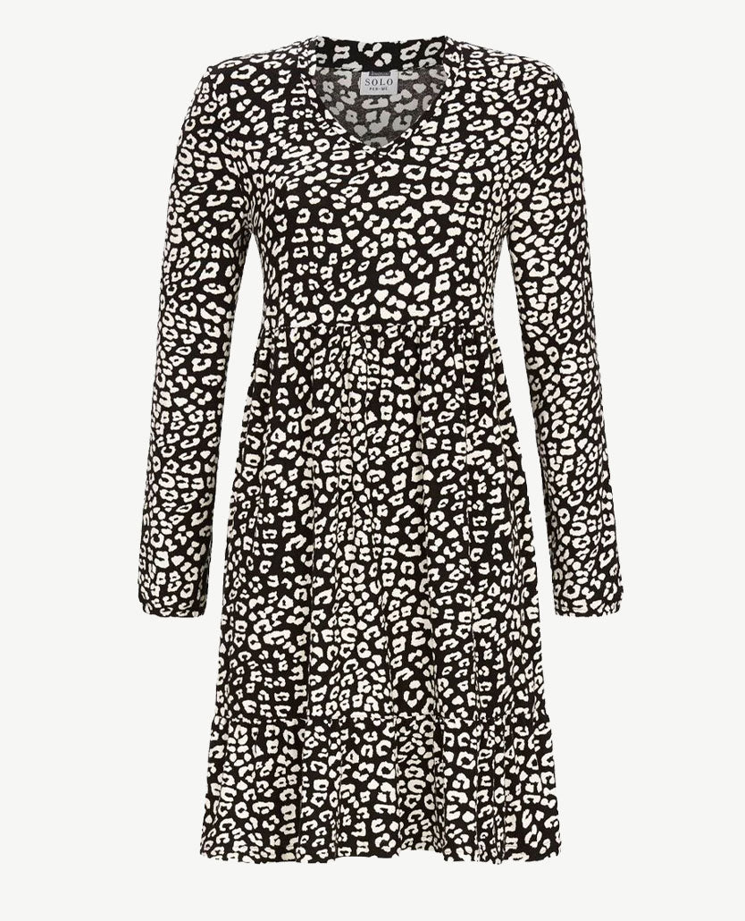 Ringella - Nacht/loungehemd - V-hals - Dessin zwart met off-white