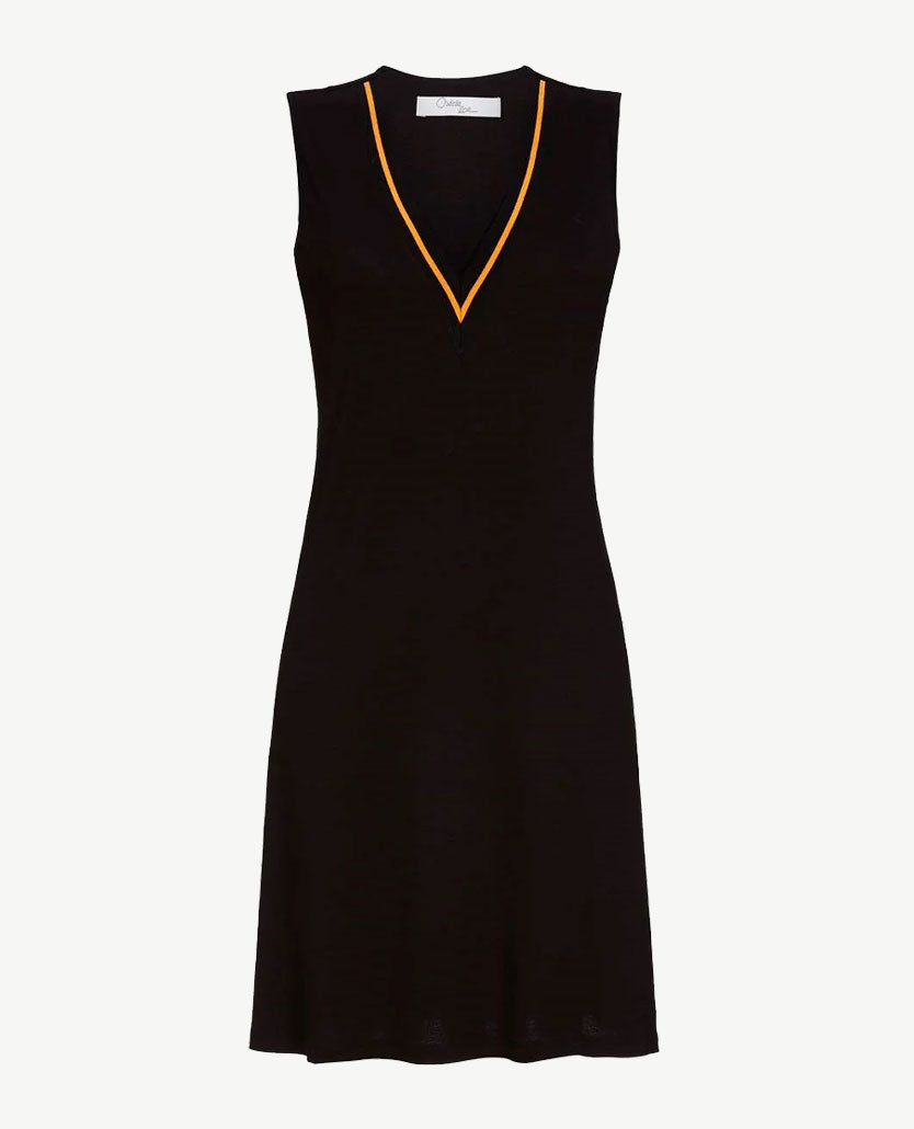 Ringella - Nacht/loungehemd - V-hals - Zwart met oranje