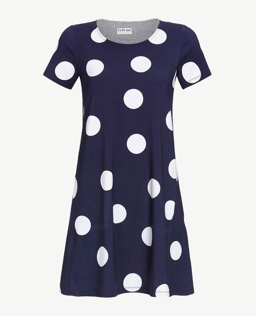 Ringella - Nacht/loungehemd -  ronde hals - Polka dot navy en wit