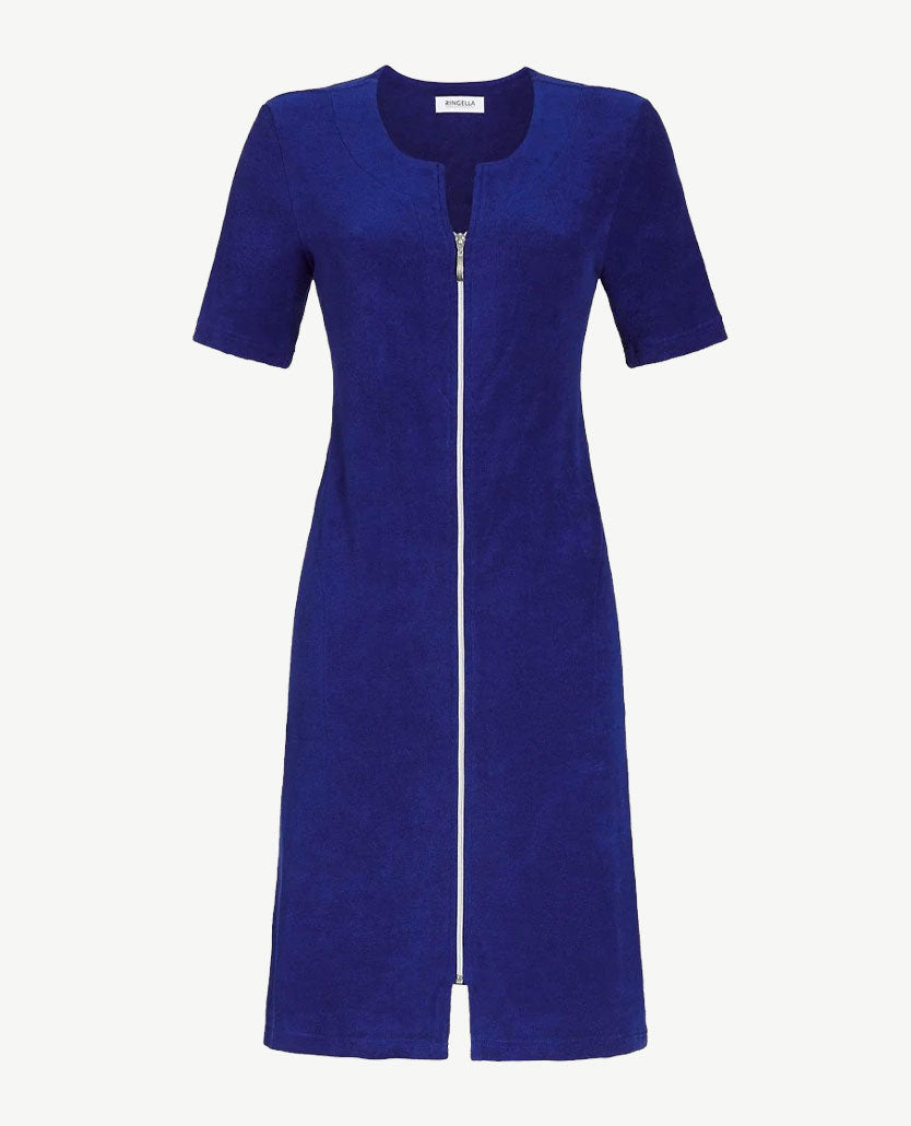 Ringella - Nacht/loungehemd met rits - Badstof blauw