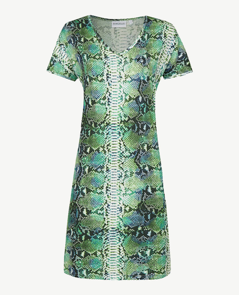 Ringella - Nacht/loungehemd met v-hals - Slangenprint groen