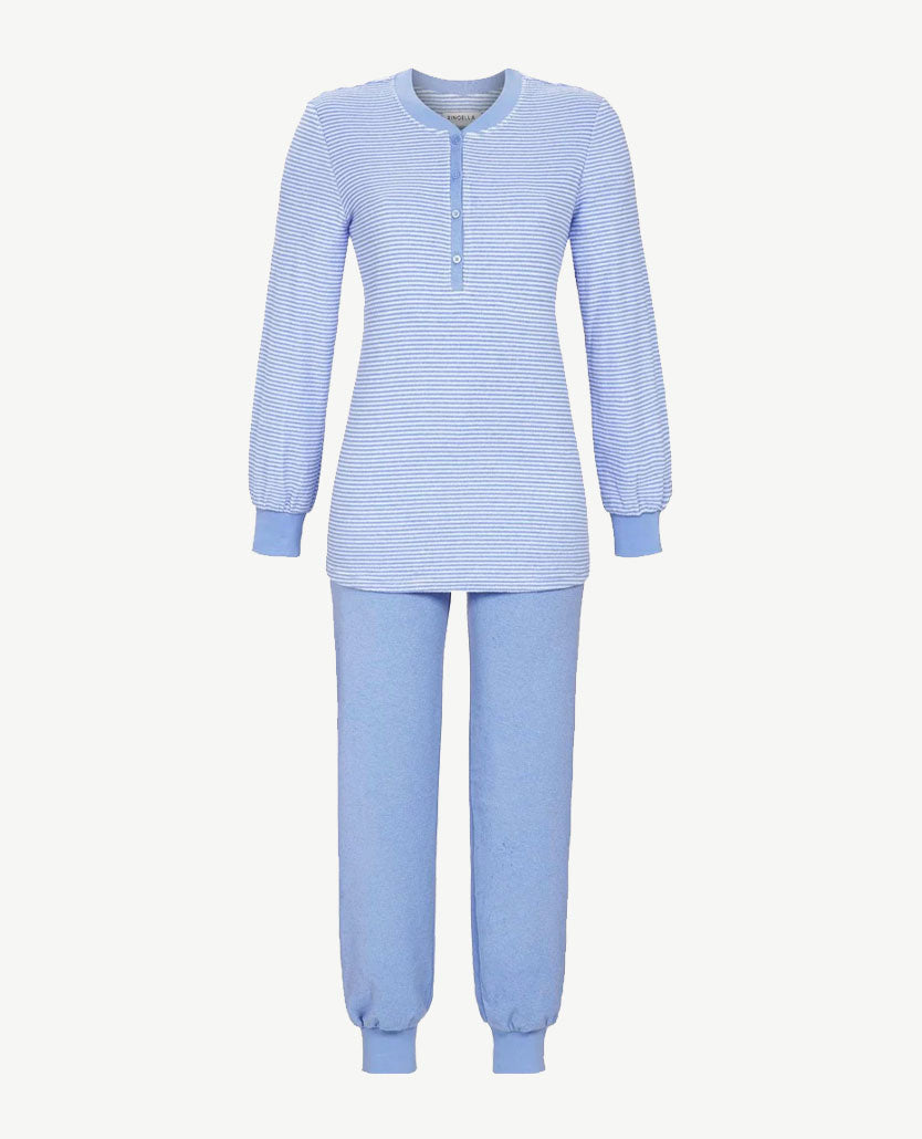 Ringella - Pyjama knoopsluiting - Badstof blauw streepje