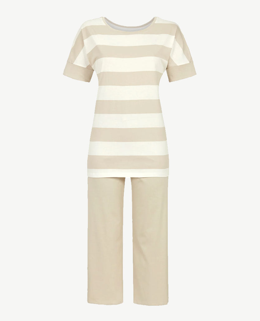 Ringella - Pyjama/lounge - met capribroek - Streep beige/off-white