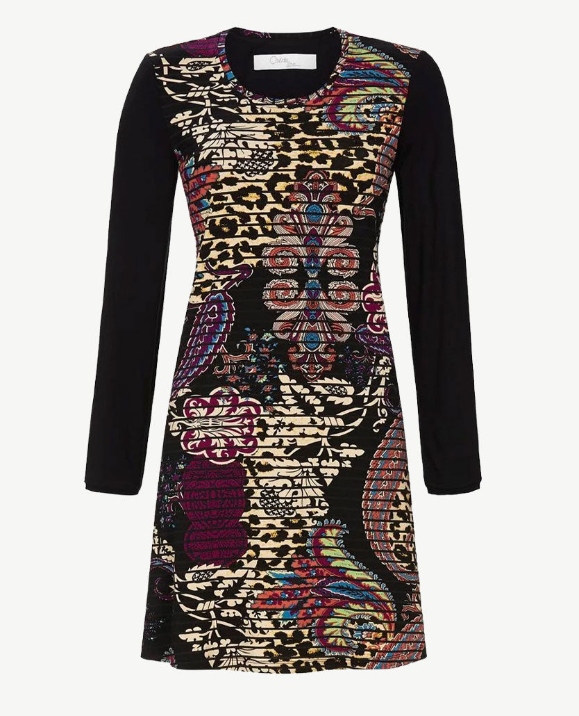 Ringella Nacht/loungehemd - ronde hals - Dessin multicolor streep, zwart, navy, lila en wit