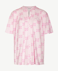 Ringella - Klassieke pyjama - doorknoop - met boordje - 7/8 broek - Dessin roze/wit