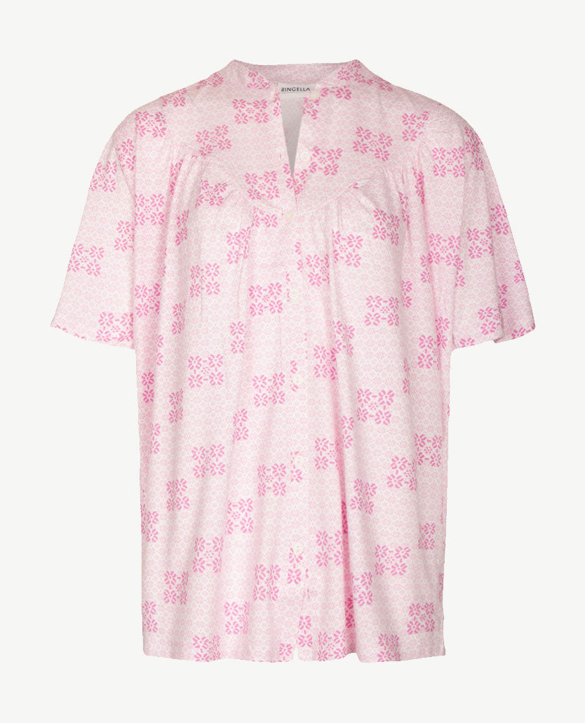 Ringella - Klassieke pyjama - doorknoop - met boordje - 7/8 broek - Dessin roze/wit