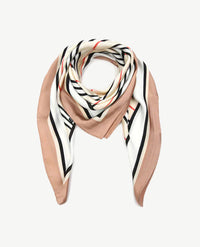 Shawl - Ruitje - Streep in ecru, zwart, camel en rood