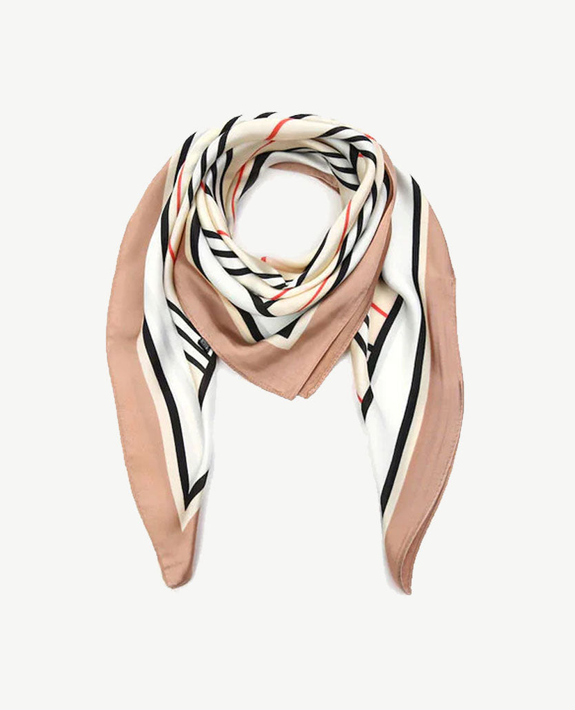 Shawl - Ruitje - Streep in ecru, zwart, camel en rood