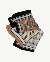 Shawl - Ruitje - Streep in ecru, zwart, camel en rood