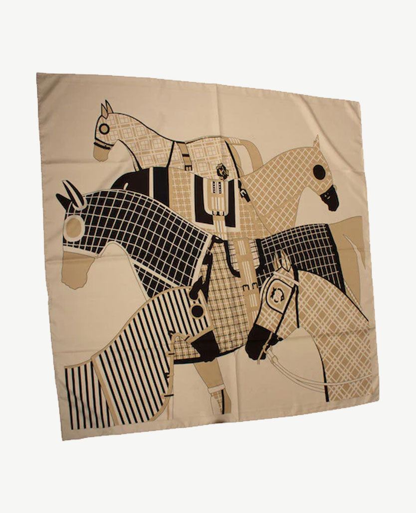 Shawl - 'Paard' - Beige, off-white  en zwart