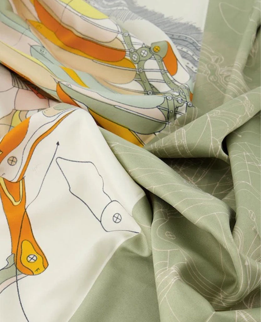 Shawl - 'Paard' - Khaki, off-white, geel, beige, oranje en zwart