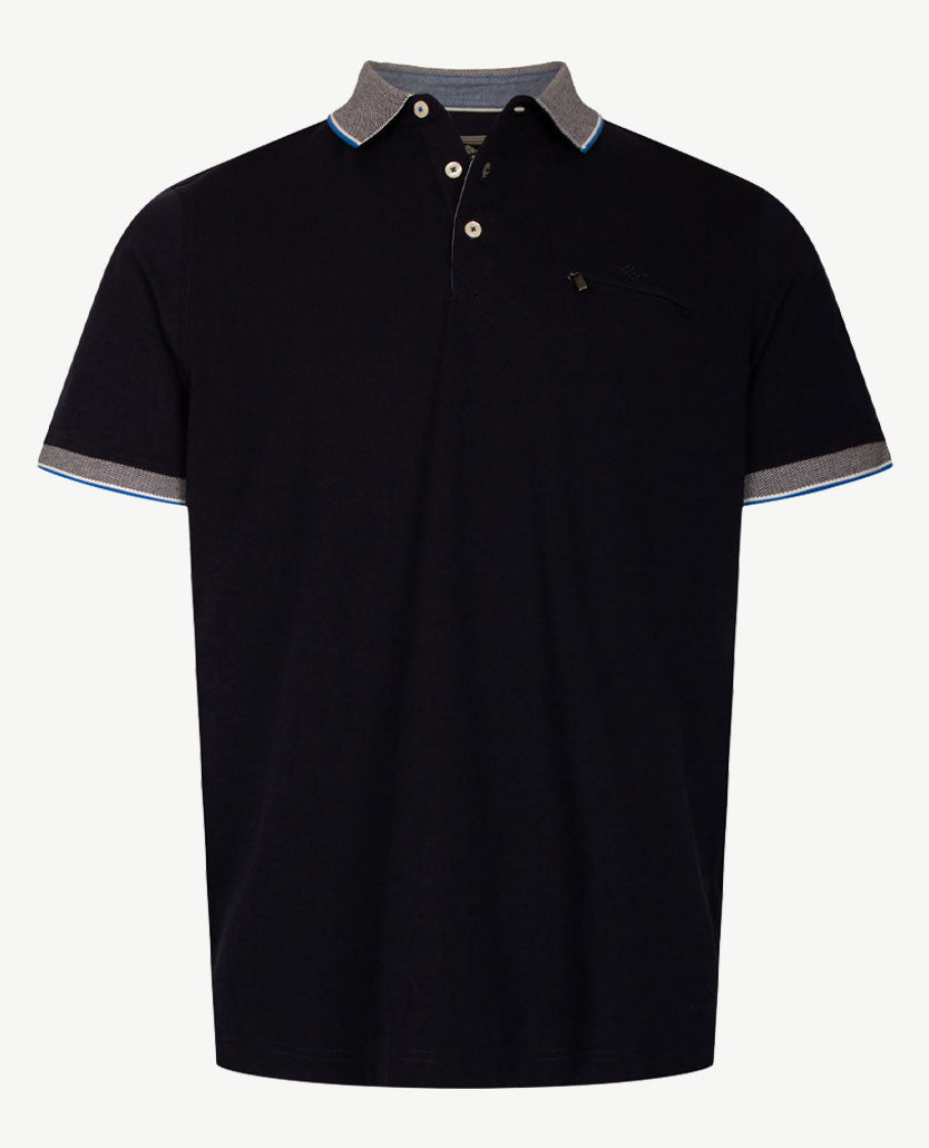 Baileys - Polo met borstzak met ritsje - Marineblauw met kobalt en wit