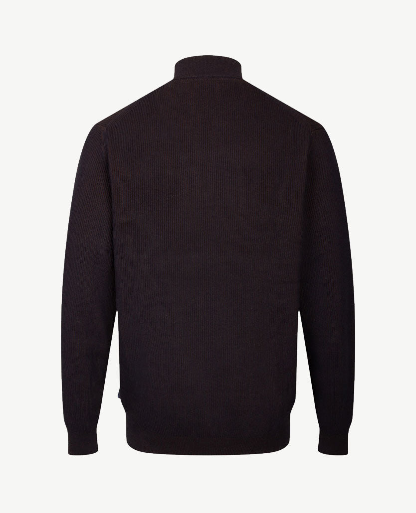 Baileys - Polo met rits - Ribbel gebreid - Two tone - Navy met cognac