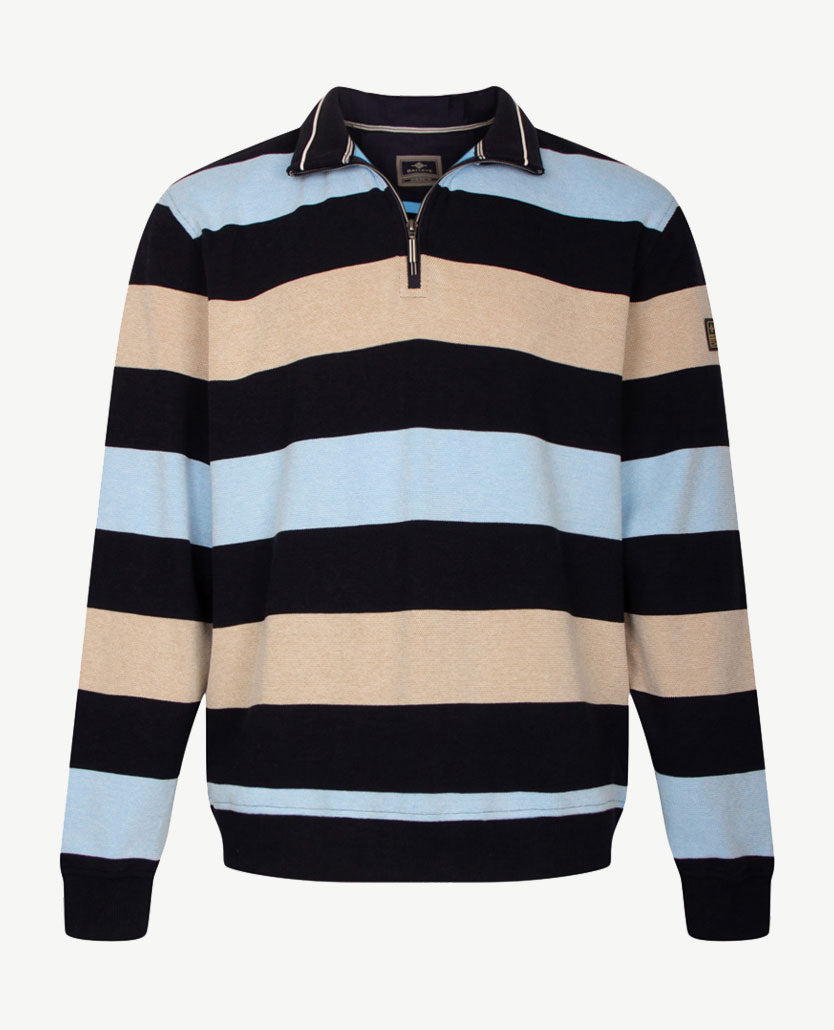 Baileys - Polo met rits - Streep in beige, blue en marineblauw