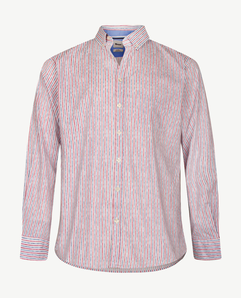 Brax - Daniel S - Overhemd - Streepje rood, wit en blauw