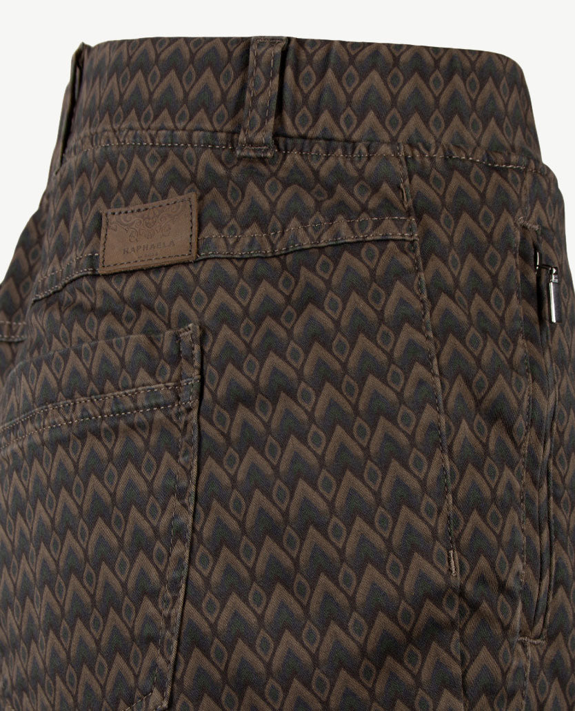 Brax Raphaela - Lavina Zip - Elastiek rondom - katoen - Normale lengte - Dessin taupe en groen