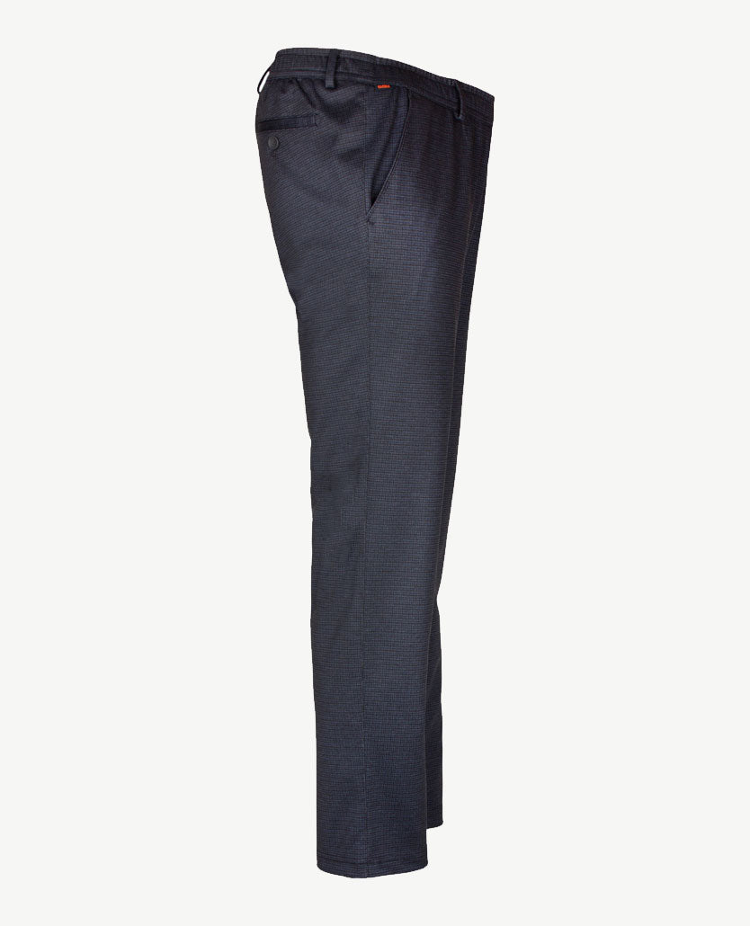 Brax - Thore - Herenbroek met elastiek rondom - Travel jersey - Ruitje navy met grijs en zwart